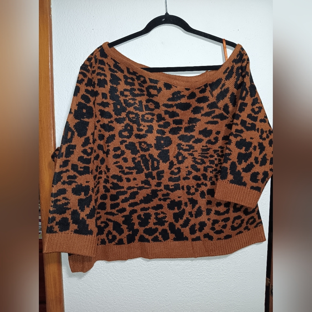 Lane Bryant Off-the-Shoulder Animal Print Sweater - Brown and Black